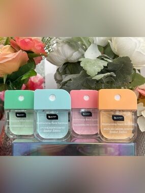 🆕🪷 VIRAL b•pure LIMITED EDITION MOISTURIZING HAND SANITIZER 4 PIECE SET. NEW!